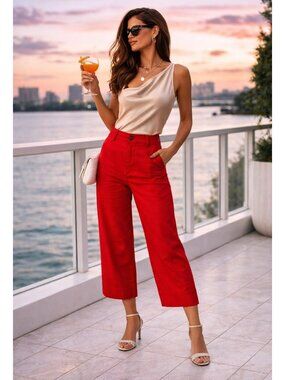 Spanx Stretch Twill Crop Wide Leg Pants Red XS New With Tags